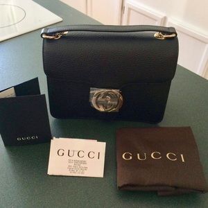 Gucci Dollar Calfskin Interlocking GG Small Black Shoulder Bag
